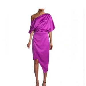 Elliatt Carson Satin One Shoulder Asymmetric Midi Dress Orchid